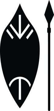 Zulu shield and spear silhouette vector art illustration, black and white design