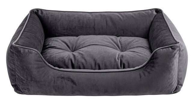 A cozy and inviting gray pet bed, perfect for a resting area