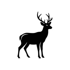 Obraz premium Black silhouette of a deer with antlers standing