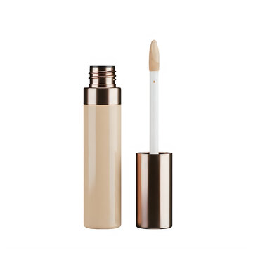 A tube of concealer with the wand applicator isolated on transparent background