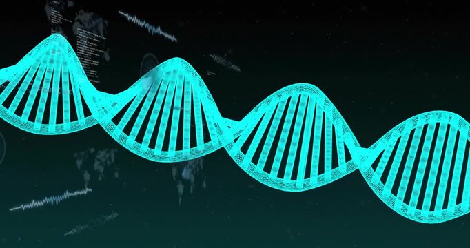 System starting wireframe double-helix brightening, sliding and revealing science data overlays