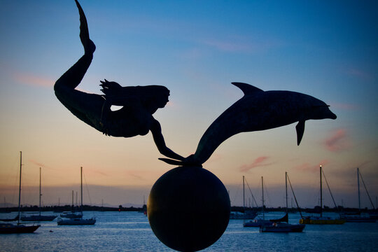 Statue of Mermaid and Porpoise on Malecon La Paz Baja California Sur Mexico