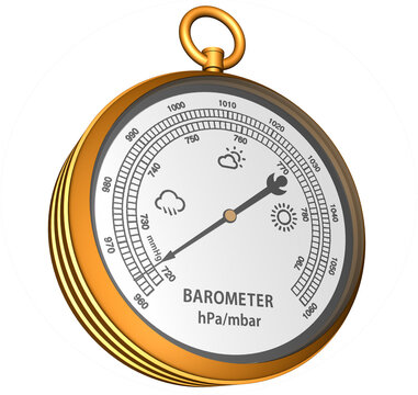 3D Rendering Illustration of a Hand Barometer. A barometer is a measuring instrument that measures atmospheric pressure. Atmospheric pressure is the weight per unit area exerted by the atmosphere. 
