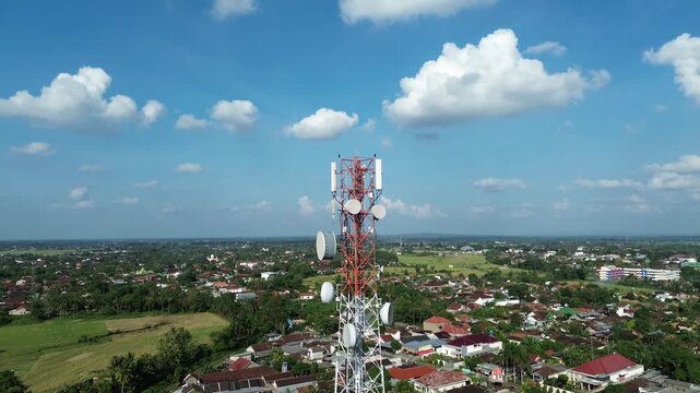 Dynamic aerial drone footage of Telecommunication cell phone tower signal Transmission with diverse angles and movements for technology for production design