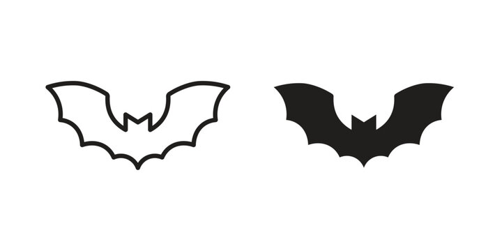 Bat icon linear vector outline, symbol logo design style