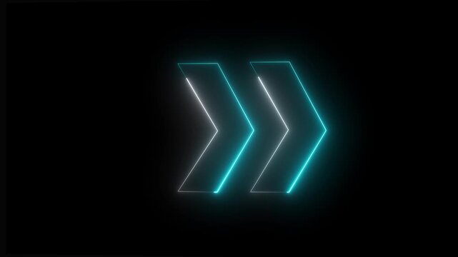 Glowing neon purple arrow left direction icon. Abstract neon flashing light back arrow loading animation. Seamless loop, 4k neon arrow video on a black background.