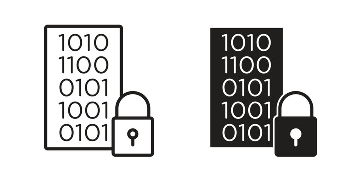 Binary Lock icon linear vector outline, symbol logo design style