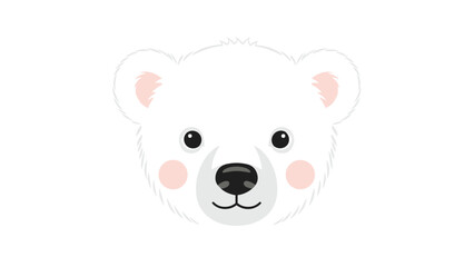 Fototapeta premium Close up portrait of an adorable cartoon polar bear head with soft white fur and rosy pink cheeks on a white background.