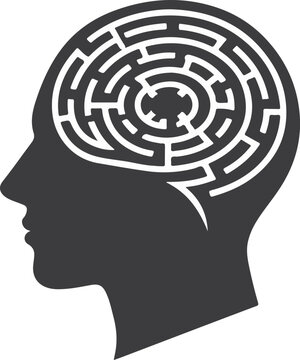 Human Head Silhouette with Maze Brain Concept for Overthinking and Mental Confusion Isolated on White Background