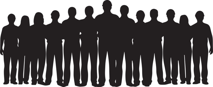 Large group of people silhouette illustration standing in row showing community and unity