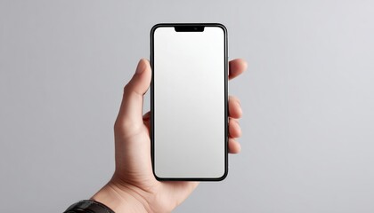 Smartphone Mockup Featuring Hand Holding Device With Blank Screen On Empty Background. Mobile Phone Hand Mockup For Display.