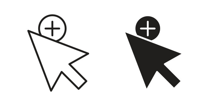 Cursor plus icon linear vector outline, symbol logo design style