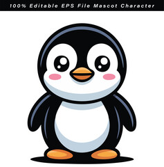 Obraz premium Adorable cartoon penguin mascot holding a burger with a cheerful smile
