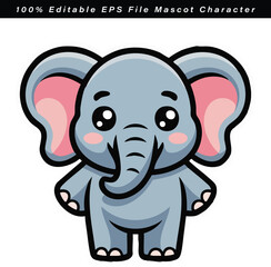 Obraz premium Cute pixel art elephant mascot character in editable vector format