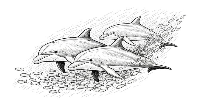 Three dolphins swimming together in the ocean