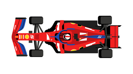 Naklejka premium Top‑down view of a race car, a high‑speed vehicle used in professional motorsports, rendered as a flat vector illustration on a white background