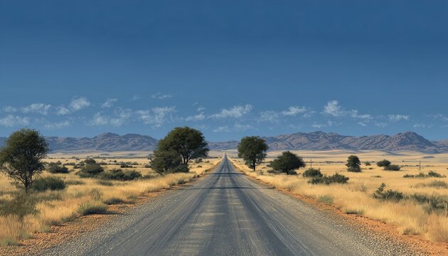 The Scenic Route: A Long, Straight Tarred Road From Upington To The Kgalagadi - A Picturesque Journey Through The Beautiful Landscape.