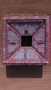 Aerial view from a drone of ancient dovecotes in the Tierra de Campos Region, Palencia Province, Castile and Le&oacute;n, Spain, Europe