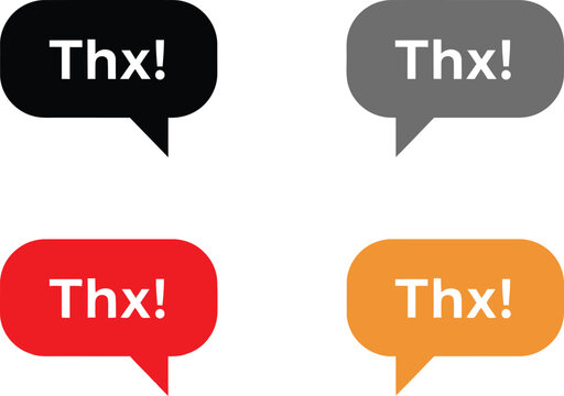 Four colorful speech bubbles each displaying the text thx in different colors Vector