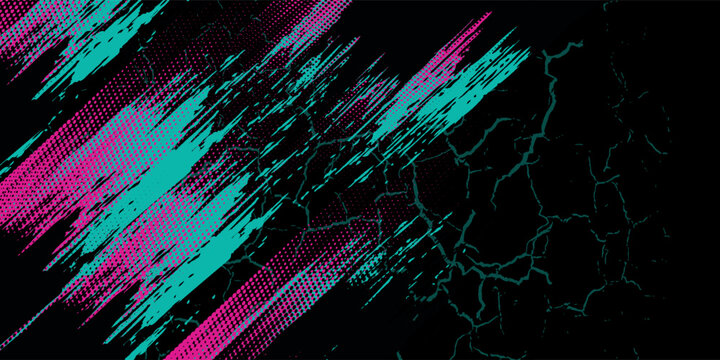 Car sticker wrap banner abstract sporty lines pink blue greenish grunge color combination brush storm thunder modern pattern racing motorsport. eps10.