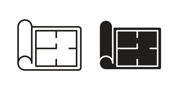 Floor plan icon linear vector outline, symbol logo design style