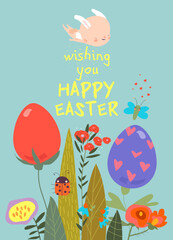 Naklejka premium Easter Card with Flowers and Easter Eggs