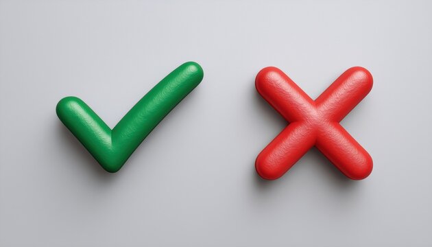 Illustrate With Right Or Wrong: Green Tick And Red Cross Checkmarks, Yes Or No Sign, True Or False, Approved Or Rejected.