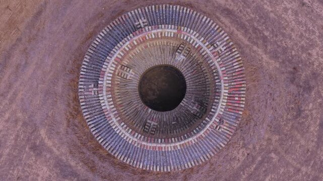 Aerial view from a drone of ancient dovecotes in the Tierra de Campos Region, Palencia Province, Castile and Le&oacute;n, Spain, Europe