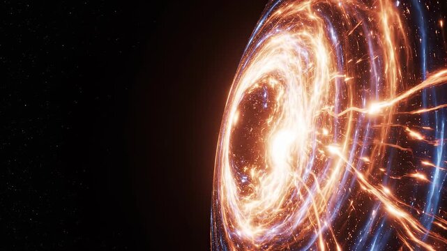 Cinematic wormhole portal in deep space, glowing cosmic energy vortex, interdimensional travel through a hole