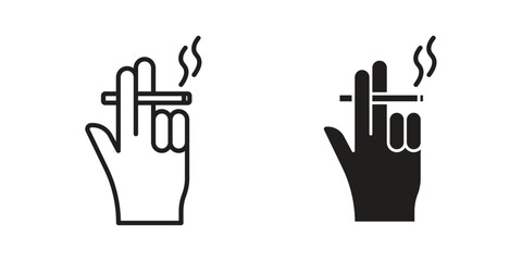 Fototapeta premium Hand holding cigarette icon linear vector outline, symbol logo design style