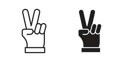 Fototapeta premium Hand scissors icon linear vector outline, symbol logo design style