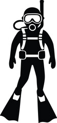 Scuba diver silhouette icon with diving gear and flippers  underwater, ocean, sport, swimming, gear, equipment, oxygen tank,  © Rimi
