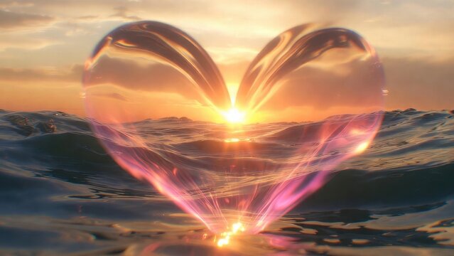 Heart-shaped waterform glows above ocean waves