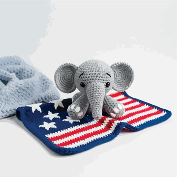 A cute cartoon elephant wearing an Uncle Sam hat for the 2012 American election day, isolated as a funny vector illustration gift
