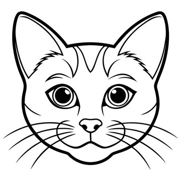 A cute black cat vector illustration featuring a funny domestic kitten with large eyes and a simple silhouette face design for animal pet art