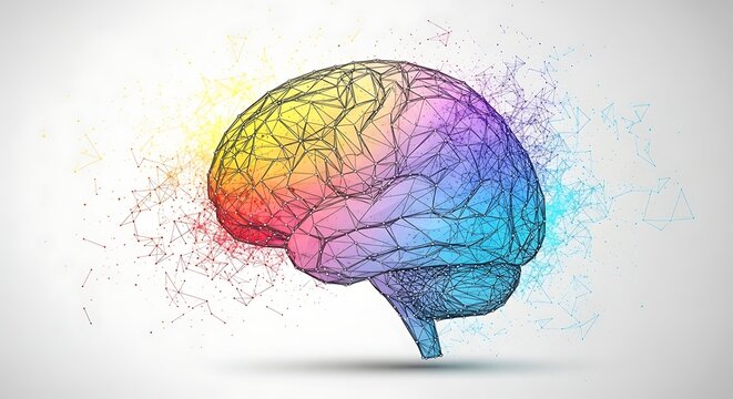 Abstract colorful human brain, digital art, neural network concept