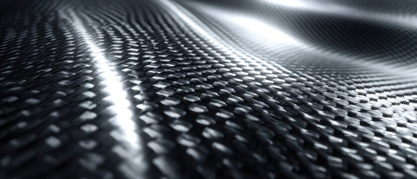 Woven carbon fiber texture with soft, reflective waves. Abstract background representing strength and modern technology.