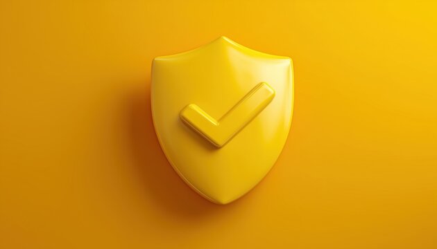 Yellow Shield With Checkmark: Enhancing Safety And Security With Adorable S Design On White Background. Cute And Practical Protection.