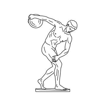 Discus Thrower Ancient Sculpture Line Art