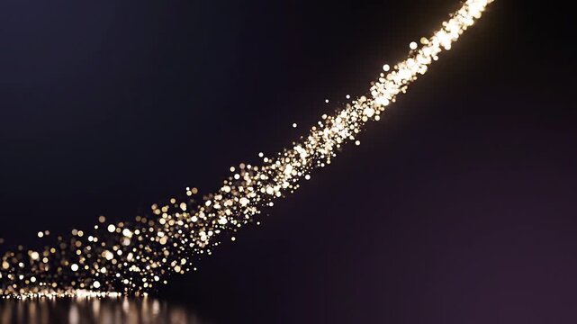 Glowing Golden Particle Stream Rising Diagonally with Sparkling Light Trail on Dark Background Abstract Luxury Motion Design