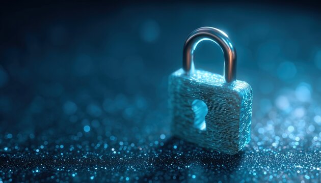 Illustration Of Cyber Data Privacy With Padlock Keyhole In Personal Data Security, Showcasing Blue Abstract High-Speed Internet Technology.