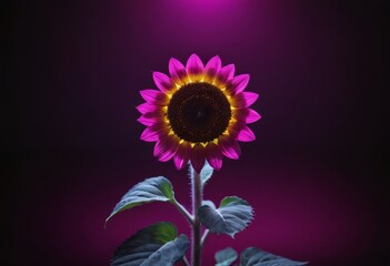 Obraz premium Vibrant Pink and Yellow Sunflower on Dark Purple Gradient Background