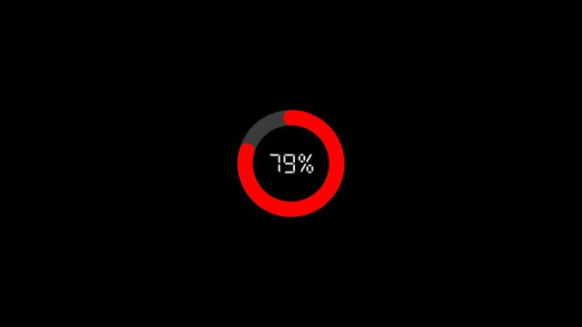 ret round loading progress bar animation, percentage loading on a black background