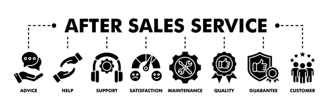 After sales service banner web glyph vector illustration concept with icon of advice, help, support, satisfaction, maintenance, quality, guarantee, customer