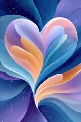 Fototapeta premium Colorful abstract heart design formed by flowing ribbons in a cosmic gradient embrace