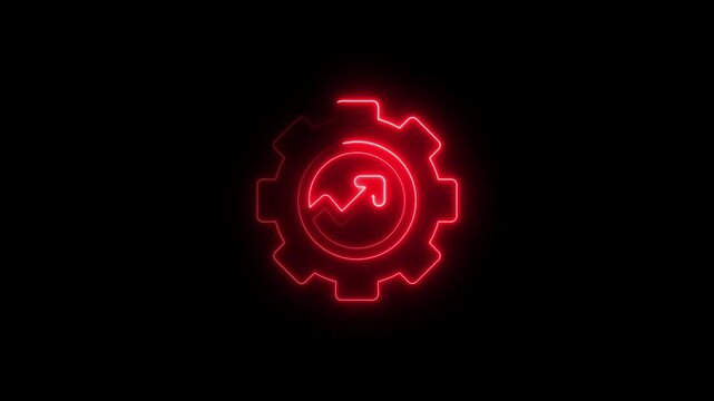 Red Neon Gear with Growing Chart Arrow on Black Background for Business and Technology Concepts gear growing chart