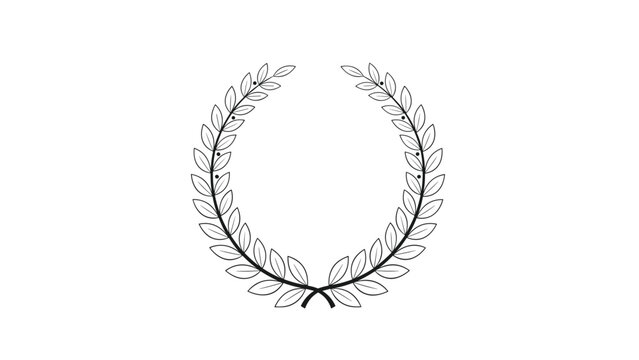 Classic black and white laurel wreath illustration symbolizes victory, achievement, and honor, set against a completely plain white background.