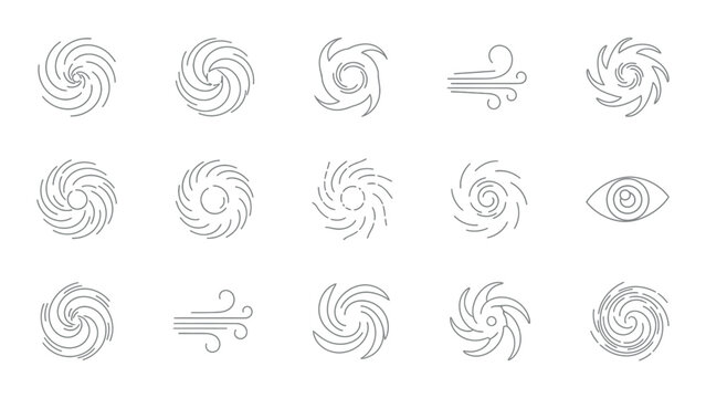 Hurricane and wind speed line icons set representing storm, tornado, and cyclone weather symbols Adobe Illustrator Artwork