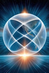 Fototapeta premium Abstract blue digital globe with glowing intersections around Earth in space, symbolizing connected networks and innovation