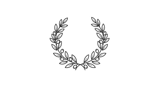 A detailed black and white line art illustration of a classic laurel wreath with leaves and berries, symbolizing victory and achievement.